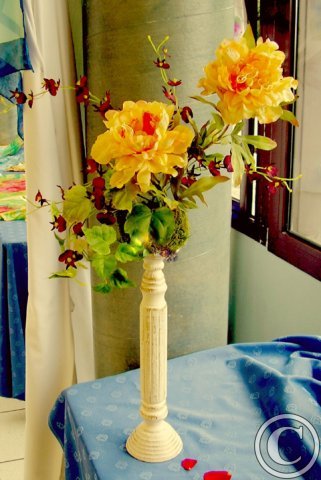 mariage d'orchidées et de pivoines