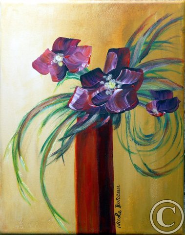 Fleurs sur fond ocre